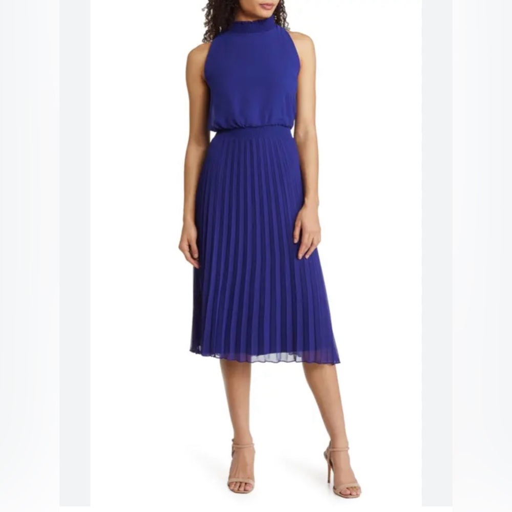 Sam Edelman Halter Neck Pleated Skirt Midi Dress